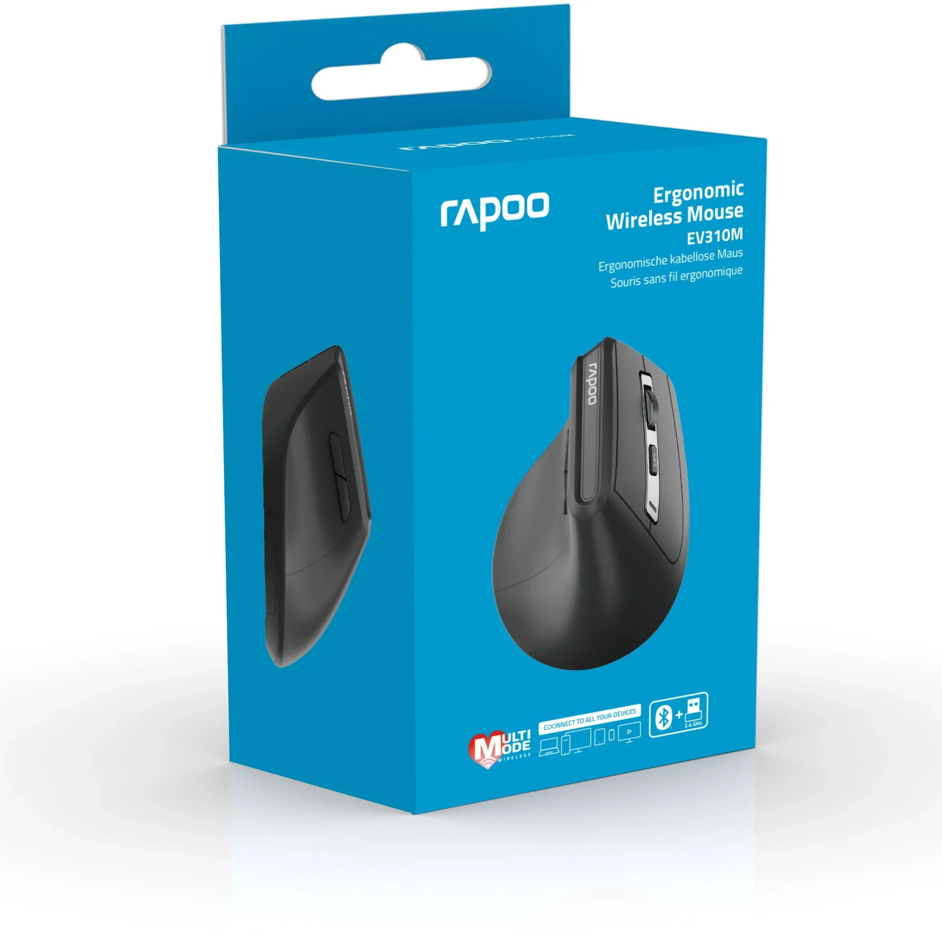 Rapoo EV310M Multi-Mode Wireless and Bluetooth Vertical Ergonomic Mouse ماوس رأسي وايرلس بتوصيل ثنائي بلوتوث و وايرلس 8 اشتري ماوس رابو الرأسي Rapoo EV310M في مصر. توصيل متعدد Bluetooth 5.0 و 2.4GHz، ربط أجهزة متعددة بضغطة زر، تصميم أرجونوميك يحمي المعصم، وبطارية تعيش حتى 9 أشهر!