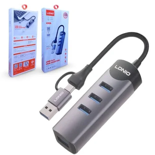 اشتري موزع وموزع المنافذ الذكي LDNIO DS-134UC برأسين USB-A و Type-C في مصر. توسعة 4 منافذ USB 3.0 فائقة السرعة 5Gbps للابتوب والكمبيوتر، تصميم معدني متين 14سم!