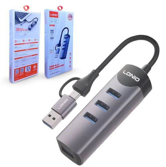 LDNIO DS-134UC USB-A/Type-C 14CM Docking Station USB-A/Type-C To USB3.0 x 4 موزع/هب تايب سي و يو اس بي إلى ٤ مخارج يو اس بي ٣.٠ 3 اشتري موزع وموزع المنافذ الذكي LDNIO DS-134UC برأسين USB-A و Type-C في مصر. توسعة 4 منافذ USB 3.0 فائقة السرعة 5Gbps للابتوب والكمبيوتر، تصميم معدني متين 14سم!