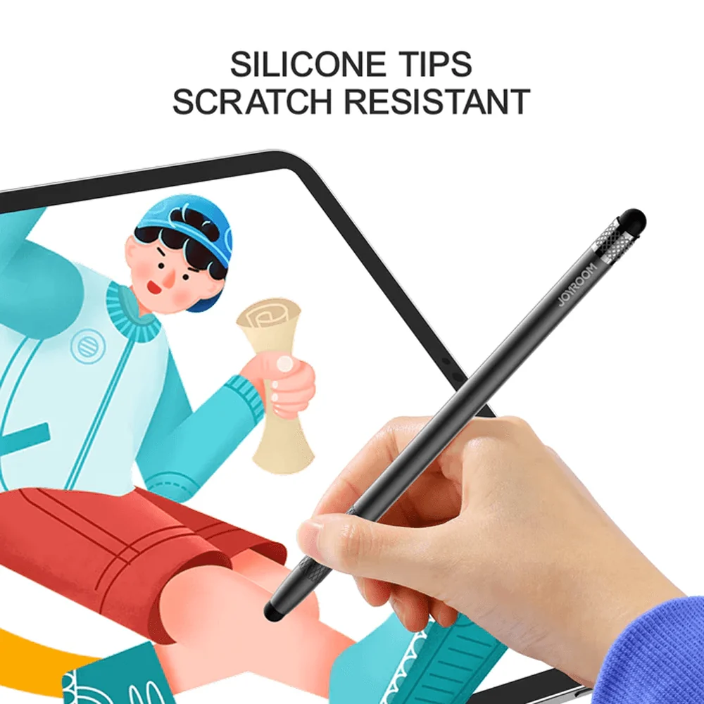 Joyroom JR-DR01 Capacitive Silicone Tip Stylus Pen With 2x Replacement Tips قلم شاشة تاتش برأس مصنوع من السيليكون المقاوم للخدوش 8 اشتري قلم Joyroom JR-DR01 التاتش الأصلي برأس سيليكون حامي للشاشة في مصر. يعمل بدون شحن على جميع الهواتف والتابلت، مع 2 سن إضافي مجاناً وسلاسة فائقة في الكتابة!