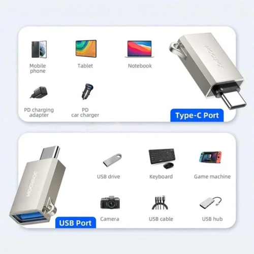 اشتري محول OTG المعدني Joyroom S-H151 من تايب سي إلى USB بأسعار ممتازة في مصر. نقل بيانات سريع، دعم توصيل الفلاشات والماوس للهواتف واللابتوبات، وهيكل معدني متين!
